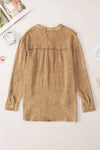 Brown Crinkle Textured Loose Henley Top-Tops-MomFashion