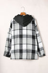 Gray Hooded Plaid Button Front Shacket-Outerwear-MomFashion