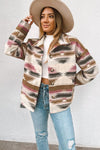 Multicolor Aztec Print Button Up Long Sleeve Jacket-Outerwear-MomFashion