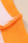 Orange Checkered Bishop Sleeve Sweater-Tops-MomFashion