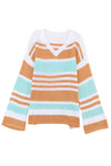 Multicolor Colorblock Stripe Long Sleeve Split Sweater-Tops-MomFashion