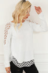 White Solid Scoop Neck Hollow Out Sweater-Tops-MomFashion