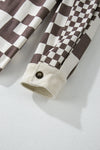 Brown Checkered Print Patchwork Corduroy Shacket-Outerwear/Jackets-MomFashion