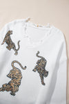 White Frayed Sequin Tiger Sweater-Tops-MomFashion