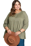 Green Plus Size Ruffle Tiered Split Neck Shirt-Plus Size-MomFashion