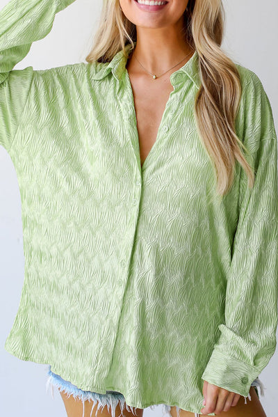 Laurel Green Textured Side Split Casual Shirt-Tops-MomFashion