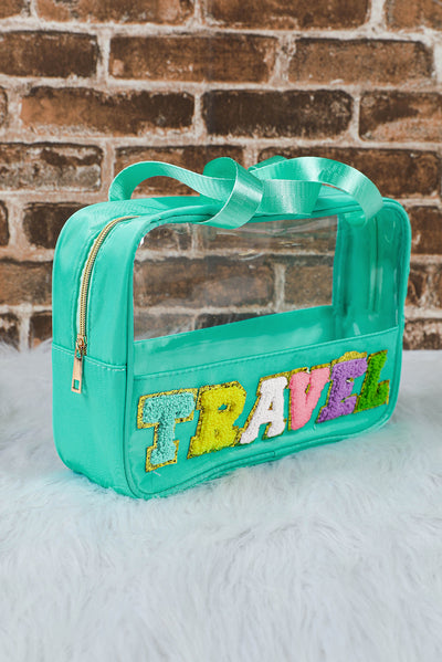 Mint Green TRAVEL Chenille Letter Clear PVC Makeup Bag-Accessories-MomFashion