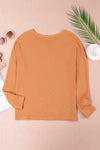 Orange Waffle Knit Henley Top-Tops-MomFashion