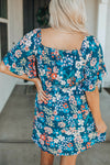 Blue Square Neck Ruffle Floral Dress-Dresses-MomFashion