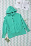 Turquoise Batwing Sleeve Pocketed Henley Hoodie-Tops-MomFashion