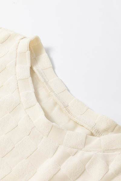 Beige Solid Textured Thumbhole Sleeve Top-Tops-MomFashion