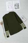 Green Striped Sleeve Plain Knit Sweater-Tops-MomFashion