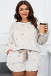 White Plus Size Plush Star Pattern Top and Shorts Set-Plus Size-MomFashion