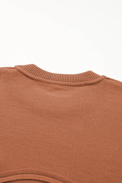 Orange Raw Edge Patch Pocket Exposed Seam Loose Sweater-Tops-MomFashion