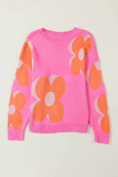 Flower Pattern Slouchy Sweater-Tops-MomFashion