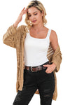 Camel Pointelle Knit Pocket Open Front Cardigan-Tops-MomFashion