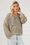 Light French Beige Star Pointelle Knit Baggy Sweater-Tops-MomFashion