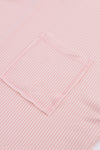 Pink Ribbed Roll-tab Sleeve Chest Pocket Oversize Top-Tops-MomFashion