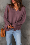 purple Waffle Knit Loose Long Sleeve Top-Tops-MomFashion