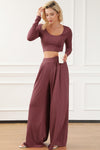 Solid Color Ribbed Crop Top Long Pants Set-Loungewear-MomFashion