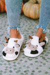 White Cartoon Animal Cow Plush Slippers-Shoes & Bags-MomFashion