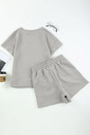 Gray 2pcs Solid Textured Drawstring Shorts Set-Loungewear-MomFashion