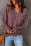 purple Waffle Knit Loose Long Sleeve Top-Tops-MomFashion